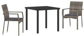 Conjunto de Cadeiras de Jardim Cinza com almofada 3 pcs Cinzeto