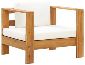 Cadeira de jardim c/ almofadão madeira acácia maciça creme