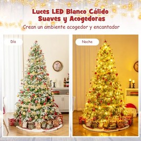 Árvore de Natal artificial de 225 cm com 470 luzes LED Neve simulada 1135 ramos articulados 81 pinhas verde