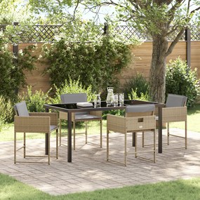 Conjunto de Jantar no Jardim vidaXL 5 Peças com Almofadas Bege de Rattan Poliéster