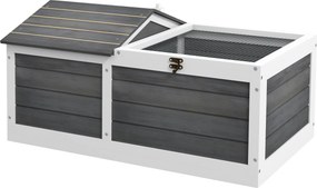 PawHut Casa para Tartarugas em Madeira com Abrigo, Zona Aberta, Tampa Rebatível em Rede Metálica e Tabuleiro, 86x54x43 cm, Cinzento-Escuro | Aosom Portugal