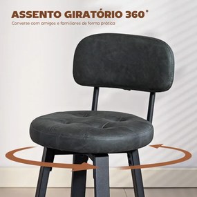 Conjunto de 2 Bancos de Bar Bancos Altos de Cozinha Giratórios Estofados em PU com Apoio para os Pés 35,5x43,5x98 cm Cinzento Escuro