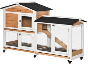 Coelheira de Madeira 157,4x53x99,5 cm Gaiola para Coelhos Grande com Tabuleiro Removível e Rampa para Exterior Natural