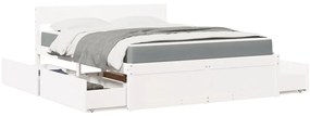 Cama com gavetas e colchão 160x200 cm pinho maciço branco