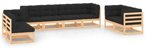 vidaXL 8 pcs conjunto lounge de jardim c/ almofadões pinho maciço