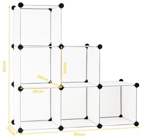 Armário Plástico Translúcido 6 Cubos, Portáteis Modular Armázenamento Prateleiras Branco