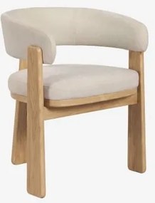 Pack De 4 Cadeiras De Jantar Com Braços Estofadas E Em Madeira De Carvalho Carbalis Castanho Roble & Chenille Beige Creme - Sklum