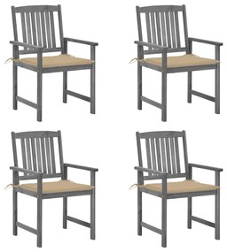vidaXL Cadeiras de jardim com almofadões 4 pcs acácia maciça cinza