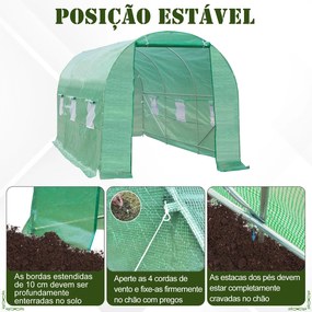 Estufa Túnel 445x190x200 cm Estufa de Jardim com 6 Janelas 1 Porta e C