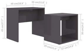 Conjunto mesas centro 48x30x45 cm contraplacado cinza brilhante