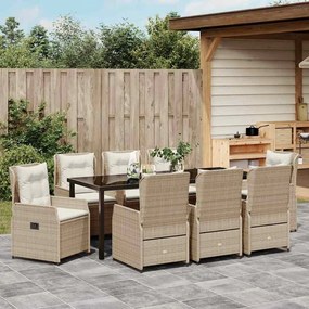 Conjunto de Jantar de Jardim 9 Peças Bege em Rattan Sintético