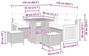 Conjunto de Sofá de Jardim vidaXL 8 Peças com Almofadas Preto Rattan P