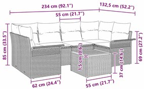 Conjunto de Sofá de Jardim de 7 Peças com Almofadas em Rattan Sintétic