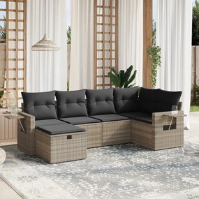 6 pcs conj. sofás jardim com almofadões vime PE cinzento-claro