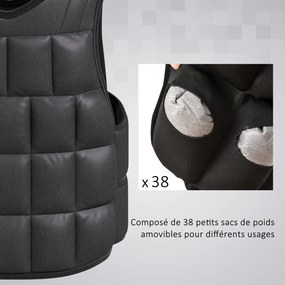 Colete com pesos ajustável, colete com pesos até 10 kg, pesos removíveis, treino, musculação, exercício, boxe, Oxford, 50x60 cm, preto