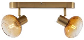 Candeeiro de teto redondo dourado com vidro âmbar 2 luzes - Teddy