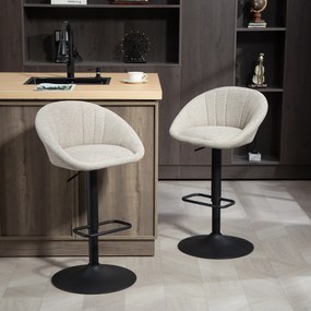 Conjunto de 2 bancos de bar, cadeiras de bar com altura ajustável, encosto e braços, apoio para os pés, bege
