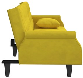 Sofá-cama com apoio de braços veludo amarelo