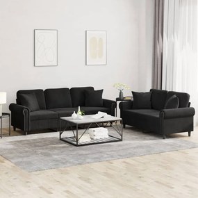 3202275 vidaXL 2 pcs conjunto de sofás com almofadas veludo preto