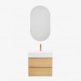 Conjunto De Móvel De Casa De Banho Em Madeira E Chapa De Freixo Com Lavatório Integrado Ona Madeira Natural & Ovalado Com Armazenamento - Sklum