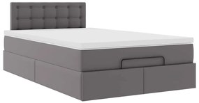 Estrutura de cama otomana com colchão cinza couro falso