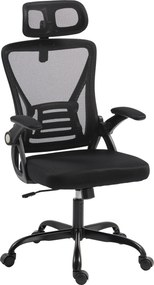 Cadeira de escritório ergonómica, braços rebatíveis, apoio para a cabeça, função de inclinação, altura ajustável, 59 x 62 x 125 cm, preta