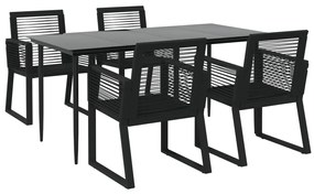 Conjunto de jantar para jardim 5 pcs vime PVC preto