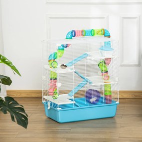Gaiola para Hamster Grande 59x36x69 cm 4 Plataformas Tubos Comedouro Bebedouro 4 Rampas Roda de Exercícios e 2 Alças Multicolorido