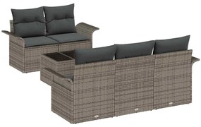 Conjunto de Sofá de Jardim de 6 Peças com Almofadas Cinzas de Rattan S