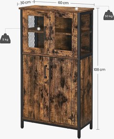 Aparador com portas de vidro 60 x 30 x 108 cm Castanho Vintage-preto