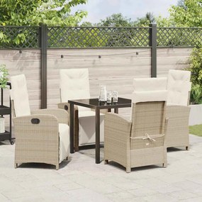 Conjunto de Jantar de Jardim de 5 Peças da com Almofadas Beje em Ratta