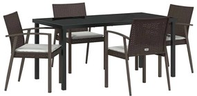 Conjunto de Jantar de Jardim com 5 Peças e Almofadas - Castanho em Pol