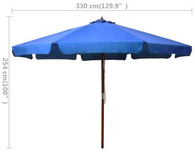 Guarda-sol de exterior com poste em madeira 330 cm azul-ciano