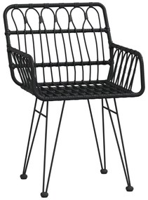 9 pcs conjunto de jantar para jardim vime PE preto