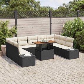 Conjunto de Jantar de Jardim de 10 Peças com Almofadas - Preto, Rattan