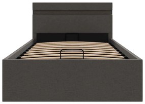 Cama hidráulica arrumação c/ LEDs 90x200cm tecido cinza-escuro