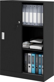 Armário de escritório com 2 portas de correr com fechadura, 80 x 40 x 120 cm, 2 prateleiras, painéis de aglomerado preto