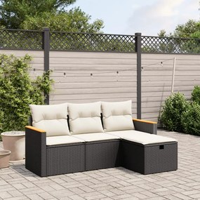 vidaXL 4 pcs conjunto de sofás para jardim c/ almofadões vime PE preto