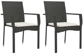 3 pcs conjunto de jantar p/ jardim c/ almofadões vime PE preto