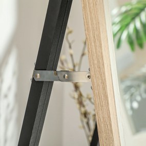 Espelho de Pé 37x157 cm Espelho de Corpo Inteiro com Estrutura de MDF e Suporte Branco e Madeira Clara