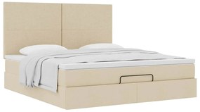 Estrutura de cama otomana com colchão tecido creme 160x200cm