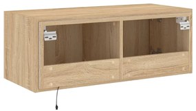 Móvel de parede p/ TV c/ luzes LED 80x35x31 cm carvalho sonoma