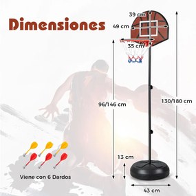 Cesto de basquetebol 2 em 1 para crianças com dardos e basquetebol com tabela de dupla face e 6 dardos Altura ajustável