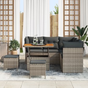 Conjunto de Sofás de Jardim com Almofadas Cinza Rattan de Polietileno
