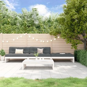 4pcs conjunto lounge jardim c/ almofadões madeira maciça branco