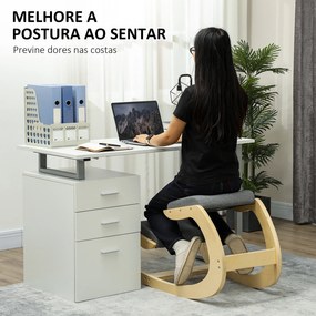 Cadeira escritorio Ergonómica de Joelhos com Almofadas Acolchoadas Estrutura de Madeira para Melhor Postura Escritório 55x85x55 cm Cinzento