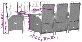 9 pcs conjunto de jantar p/ jardim c/ almofadões vime PE preto