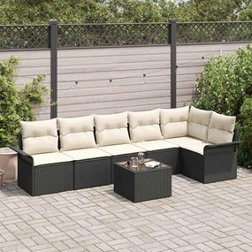 vidaXL Conjunto de Sofá de Jardim com almofada 7 pcs Preto vime PE