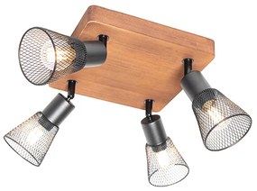 Projetores industriais pretos com madeira 4 luzes - Kristina