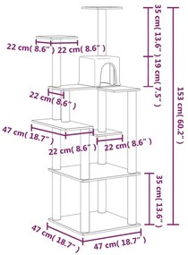 Árvore p/ gatos c/ postes arranhadores sisal 153cm cinza-escuro